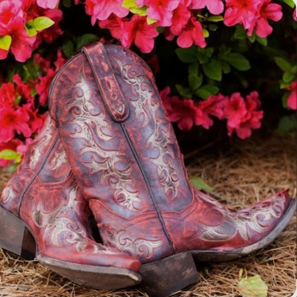 Dan Post Shoes - Dan Post Red and Brown With A Touch Of Silver Ankle Boots